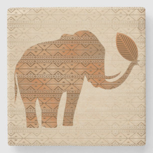 Elephant Tribal Art Design Stone Coaster