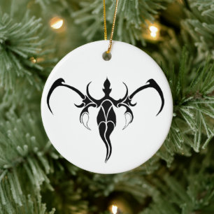 Elephant Tribal Tattoo - Black and white Ceramic Ornament