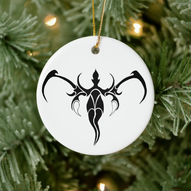 Elephant Tribal Tattoo - Black and white Ceramic Ornament (Tree)