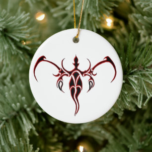 Elephant Tribal Tattoo - red and black Ceramic Ornament