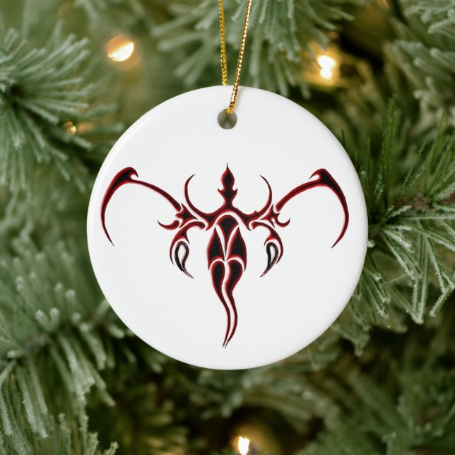 Elephant Tribal Tattoo - red and black Ceramic Ornament (Tree)