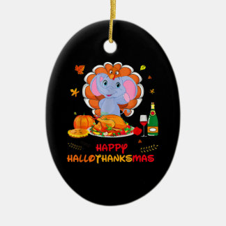 Elephant Turkey Thankgiving Funny Wine Happy Hallo Ceramic Ornament