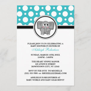 Elephant Turquoise Polka Dot Baby Shower Invitation