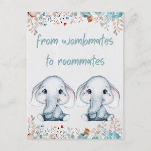 Elephant Twin Birthday Postcard