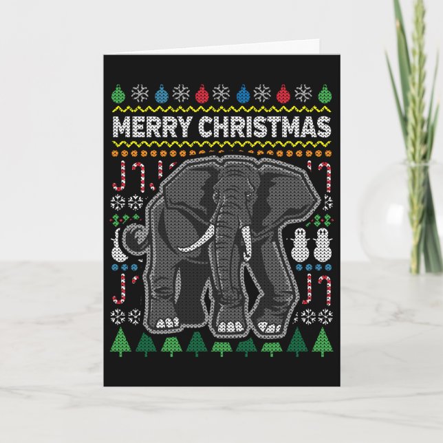 Elephant Ugly Christmas Sweater Wildlife Series Holiday Card (Front)