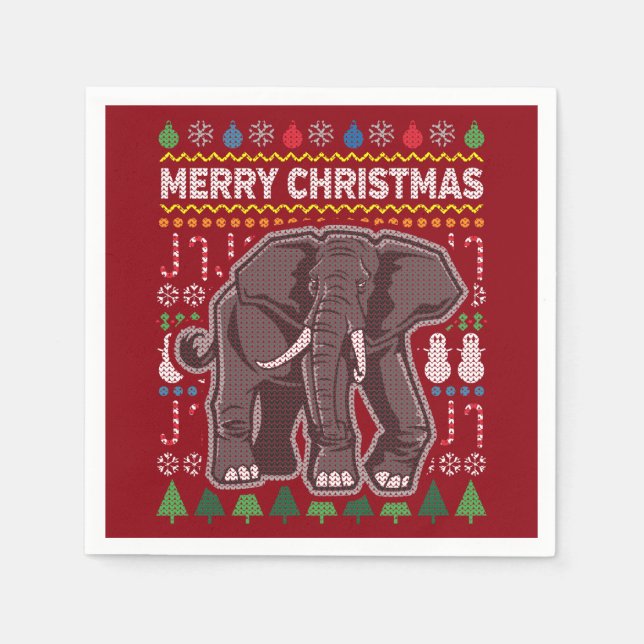 Elephant Ugly Christmas Sweater Wildlife Series Napkin (Front)