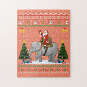 Elephant Ugly Xmas Gift Santa Riding Elephant Xmas Jigsaw Puzzle
