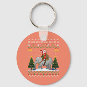 Elephant Ugly Xmas Gift Santa Riding Elephant Xmas Keychain