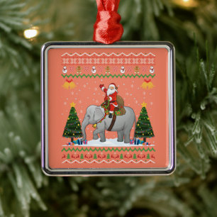 Elephant Ugly Xmas Gift Santa Riding Elephant Xmas Metal Ornament