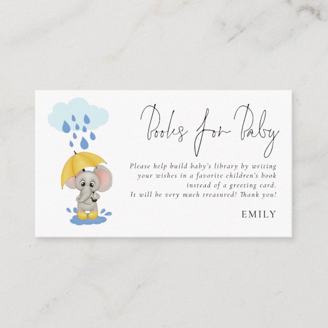 Elephant Umbrella Script Books For Baby Shower  Enclosure Card (Front)