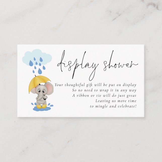 Elephant Umbrella Script Display Baby Shower  Enclosure Card (Front)
