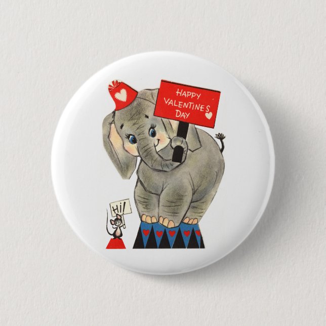Elephant Valentine Card 2 Inch Round Button (Front)