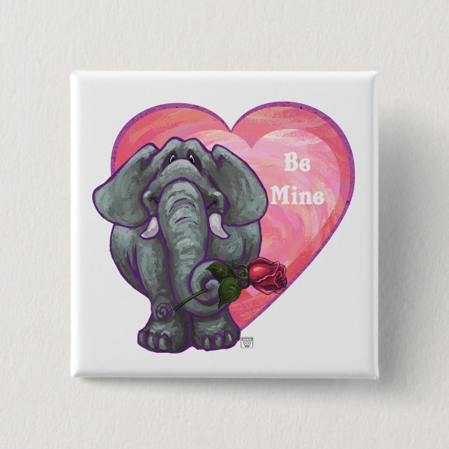 Elephant Valentine's Day 2 Inch Square Button (Front)