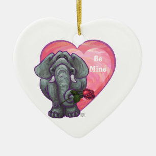 Elephant Valentine's Day Ceramic Ornament