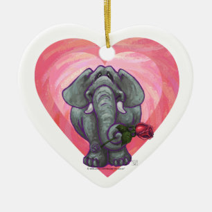 Elephant Valentine's Day Ceramic Ornament