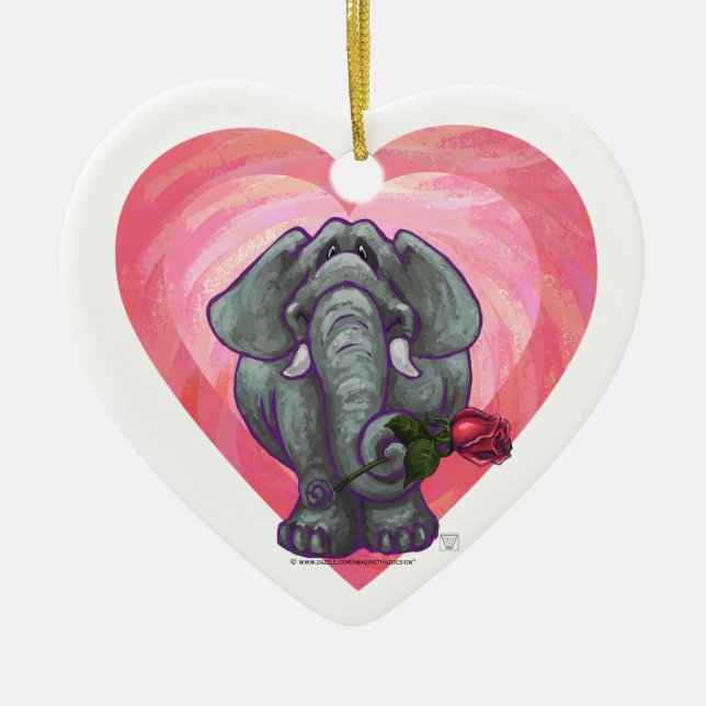 Elephant Valentine's Day Ceramic Ornament (Front)