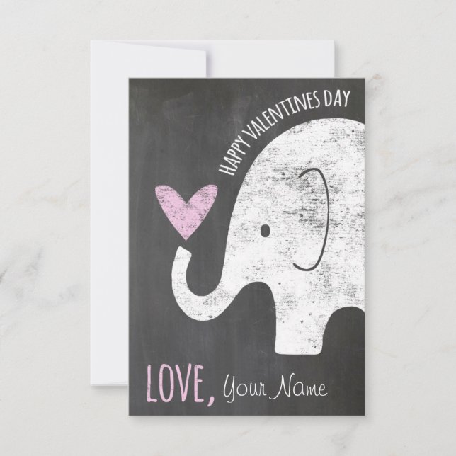 Elephant Valentines Day Kids Card for Classroom (Front)