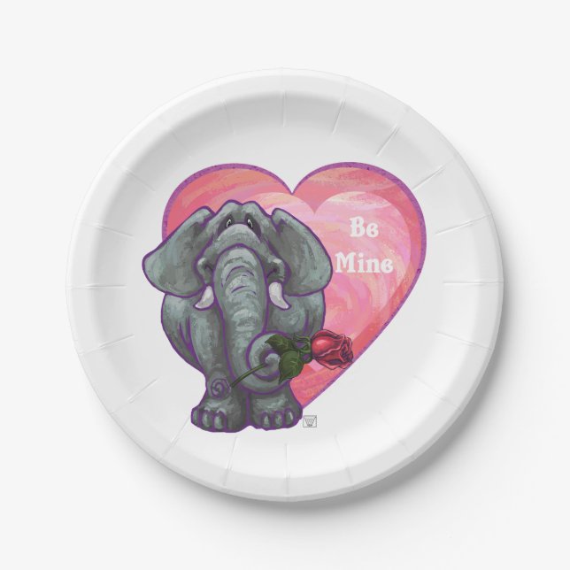 Elephant Valentine's Day Paper Plate (Front)