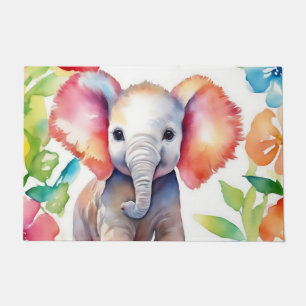 Elephant Vibrant Watercolor Doormat