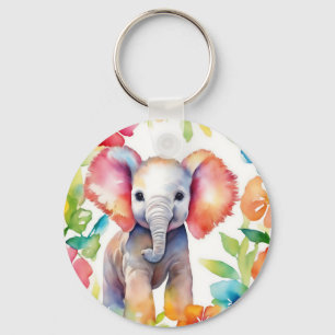 Elephant Vibrant Watercolor Keychain