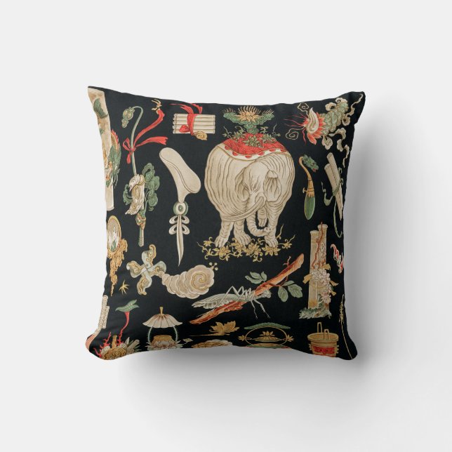 Elephant Vintage Black Red Throw Pillow (Front)