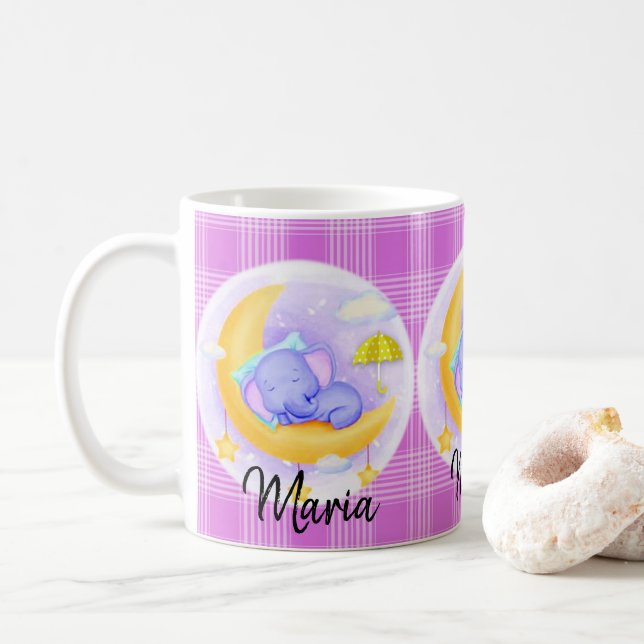 Eléphant Violet Mauve Plaid Mug (Avec donut)
