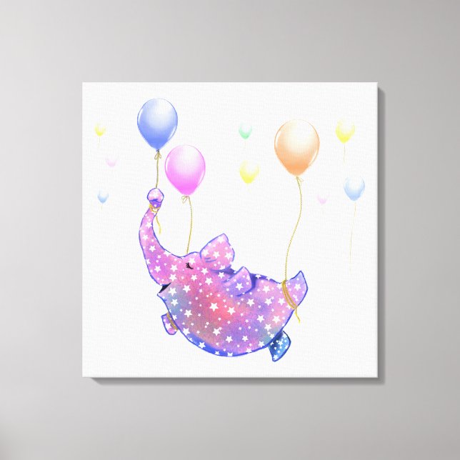 Eléphant Volant avec Ballons Drôle toile Impressio (Recto)