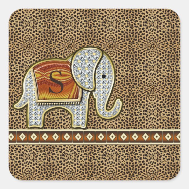 Elephant Walk Monogram Cheetah ID390 Square Sticker (Front)