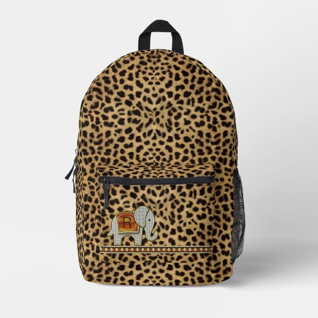 Elephant Walk Monogram Cheetah Print ID390 Printed Backpack (Front)