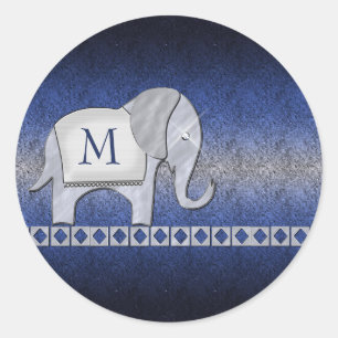 Elephant Walk Monogram Silver/Blue ID390 Classic Round Sticker