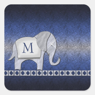 Elephant Walk Monogram Silver/Blue ID390 Square Sticker