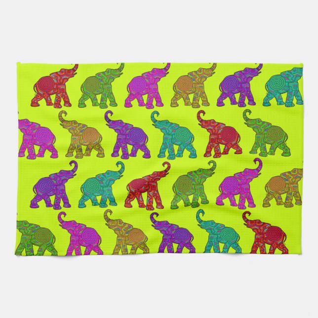 Elephant Walk pattern tiles design Kitchen Towel (Horizontal)