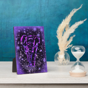 Elephant Walking Starry Night Plaque Purple Pink