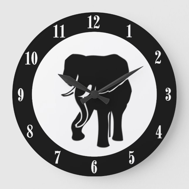 Elephant Wall Clock with White Numbers (Front)