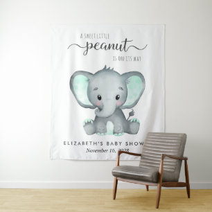 Elephant Watercolor Baby Shower Backdrop Tapestry