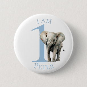 Elephant watercolor Blue BIRTHDAY Button