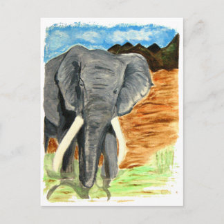 Elephant watercolor with mountains postcard