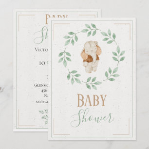 Elephant Watercolor Wreath Baby Shower Invitation