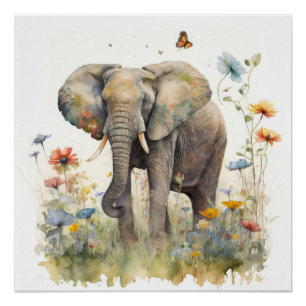 Elephant Watercolour Art Poster