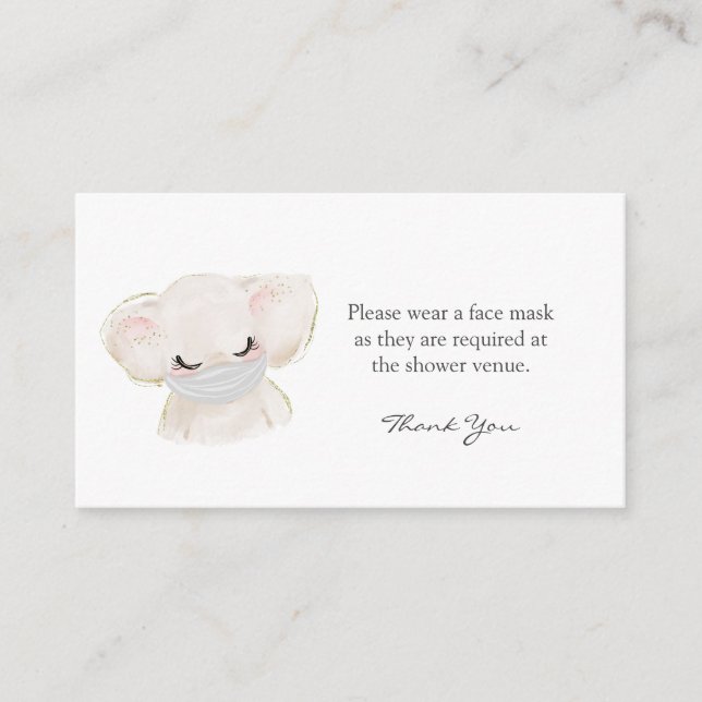 Elephant Wear a Face Mask Request Baby Shower Enclosure Card (Front)