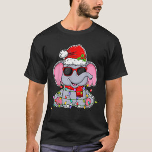 Elephant Wearing Glasses Santa Hat Elephant Lover T-Shirt