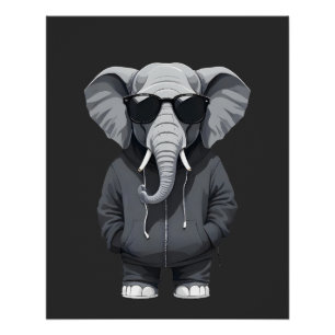 Elephant Wearing Hoodie Funny Cool Animal Vector Poster