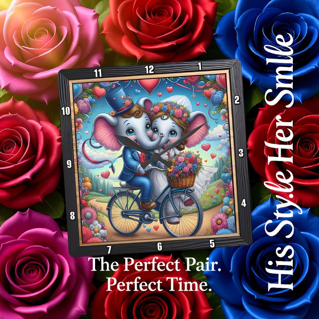 Elephant Wedding Bicycle Romantic Square Wall Clock (Creator Uploaded)