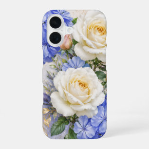 Elephant white rose and blue floral phone case .
