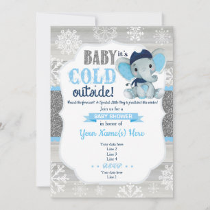 Elephant Winter Invitation for Boy Baby Shower