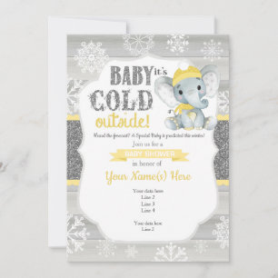 Elephant Winter Invitation for Neutral Baby Shower