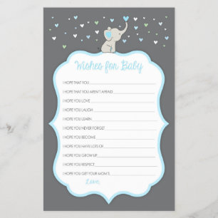 Elephant Wishes for Baby Cards, Baby Shower Game Flyer