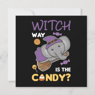 Elephant Witch Way Is The Candy Happy Halloween Invitation