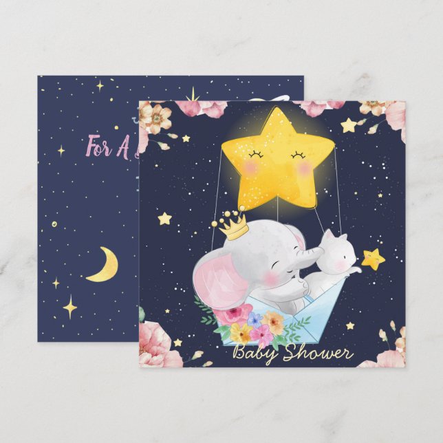 Elephant With A Kitten Baby Shower Invitation (Front/Back)