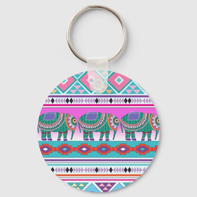 Elephant with Aztec Pattern Keychain (Front)